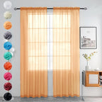 youleyar Solid Sheer Rod Pocket Curtain Voile Draperies 2 Panels Beige Semi by Youleyar