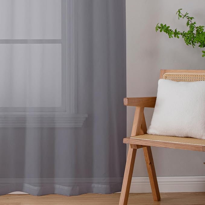 Lecloud Sheer Curtain Panels Set 96" Inches Long, Solid Voile Light Filtering - Image 8