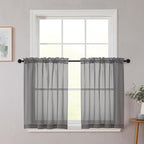 Grey Kitchen Curtains 30 Inch Length Tier 2 PCS, Solid Soft Half Curtains by WelvetBLK