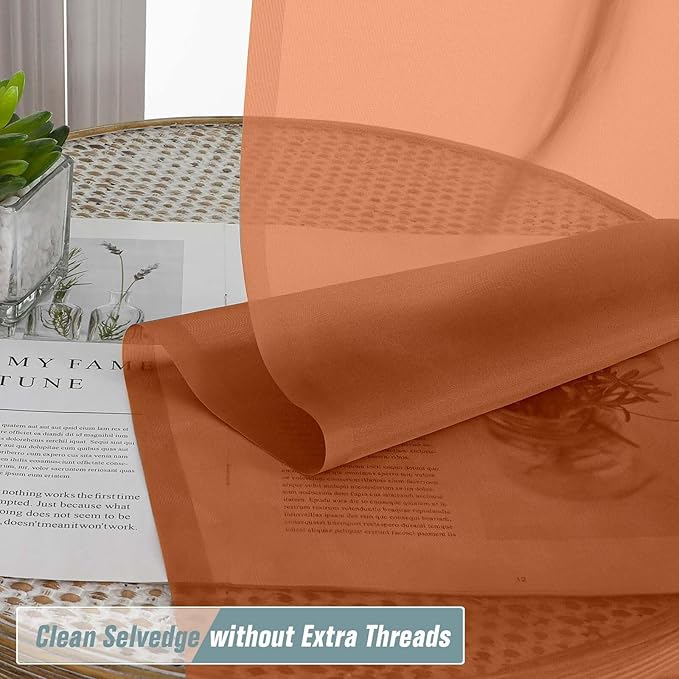 Orange Valances for Windows 14 inch Length 2 Panels Set, Small Voile Sheer - Image 5