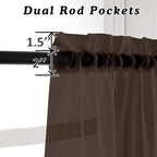 OVZME Brown Sheer Curtains 36 inches Long, Short Kitchen Window Treatment Solid - Image 2