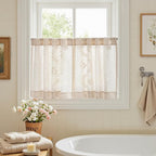 jinchan Belrose Linen Floral Kitchen Curtains 24 inch Length Embroidered - Image 9