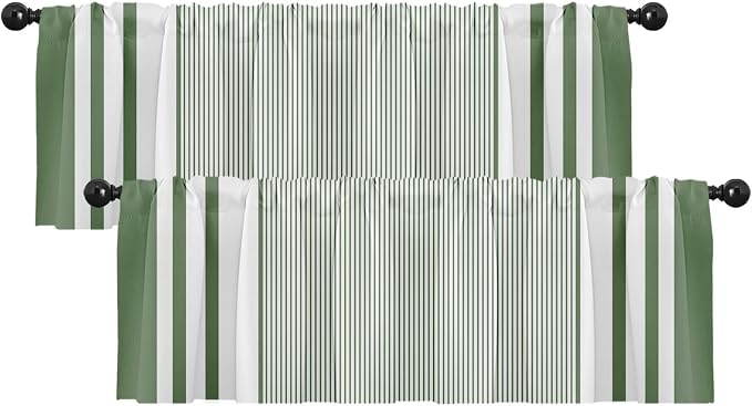 Emvency 2 Pack Valances Window Treatments, Striped Modern Green Farmhouse by Emvency