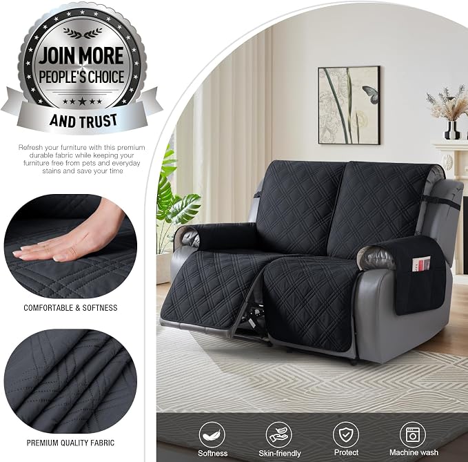 TAOCOCO 100% Waterproof Loveseat Recliner Cover, Non Slip Split Loveseat Covers - Image 2