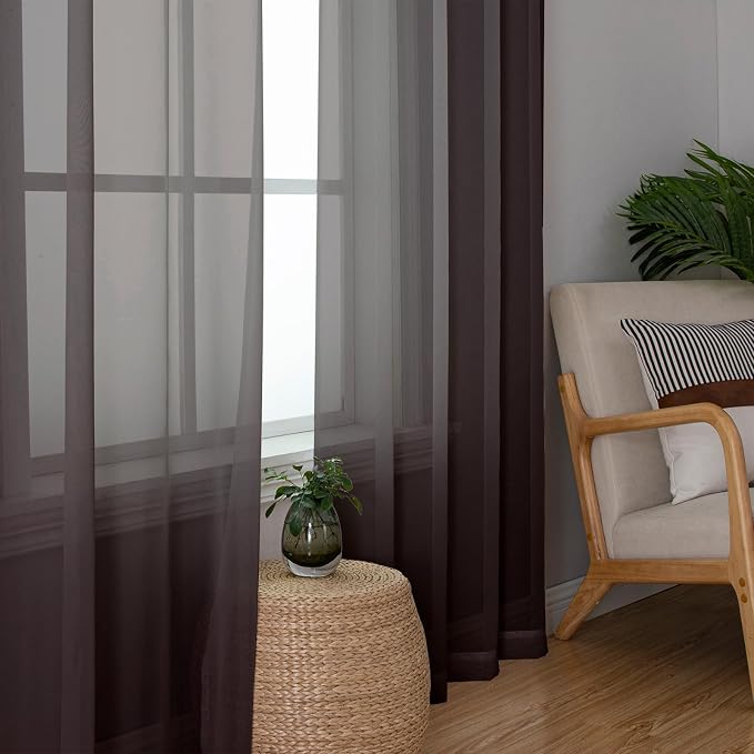 Lecloud Chocolate Sheer Curtains 72 Inches Long 2 Panels, Rod Pocket Voile - Image 8