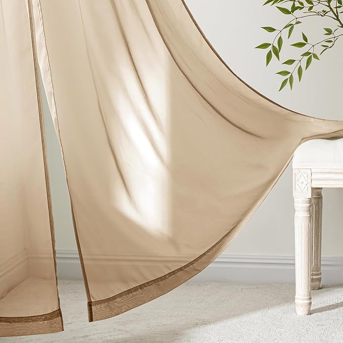 MIULEE Brown Sheer Curtains 90 Inches Long, 4 Panels Set, Rod Pocket Voile - Image 6