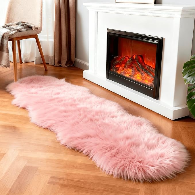 linmopm Faux Fur Rug Sheepskin Shag Fluffy Fuzzy Pink 2x6 ft Runner Rugs by Limopmfauxfurproducts