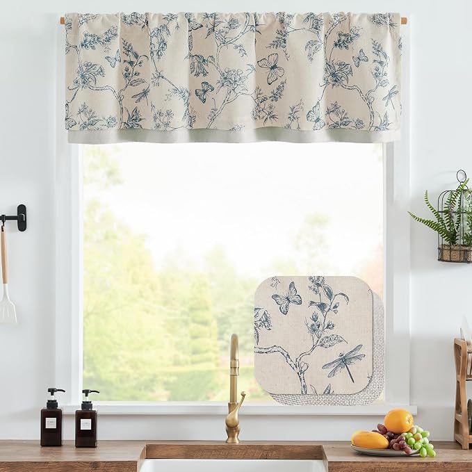 jinchan Floral Curtain Valance for Windows 16 Inch Linen Valance for Kitchen - Image 2