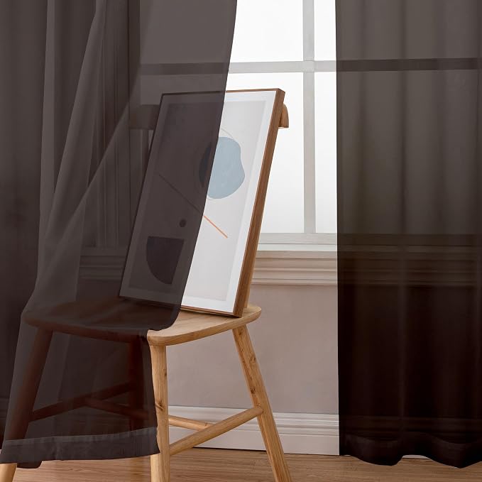 Simplebrand Chocolate Sheer Curtains 84 Inches Long, Light Filtering Rod Pocket - Image 4
