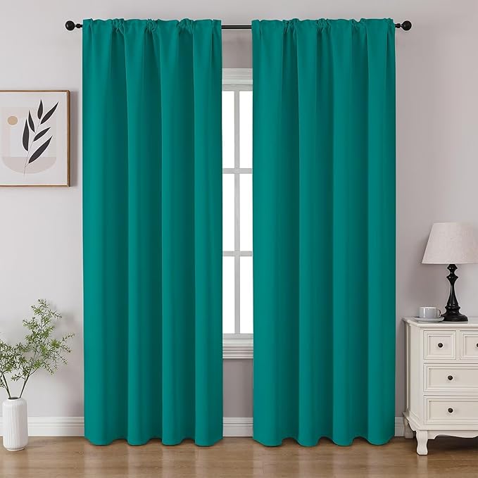 CUCRAF Turquoise Blackout Curtains 84 inch Length 2 Panels Set, Rod Pocket Room by CUCRAF