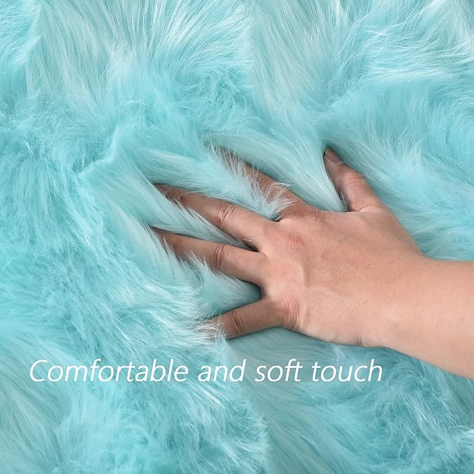 Latepis Light Blue Area Rug 6x9 Faux Fur Teal Rugs - Image 4