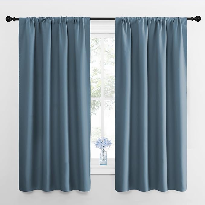 NICETOWN Kitchen Curtains, Short Blackout Drapes, Smoky Blue, 34 in x 45 in by NICETOWN