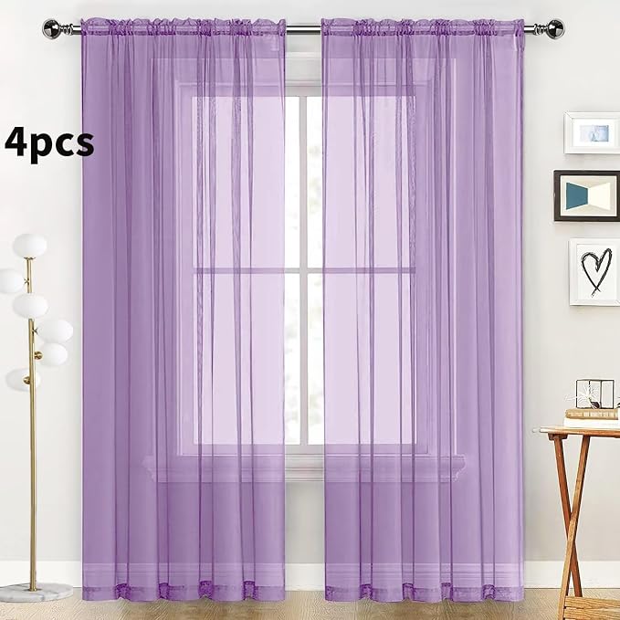 SpaceDresser Lavender Sheer Curtains 4 Panels Rod Pocket Semi-Sheer Curtain 45 - Image 2