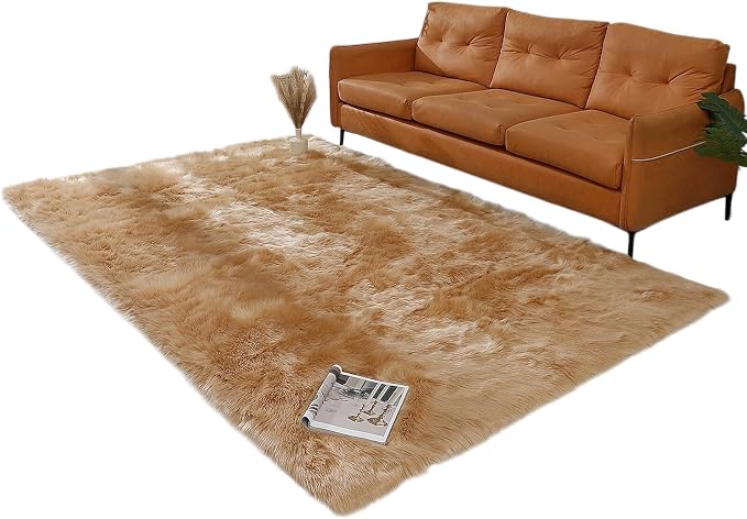 linmopm Faux Fur Rug Sheepskin Shag Fluffy Fuzzy Beige 5x7 ft Rugs by Limopmfauxfurproducts