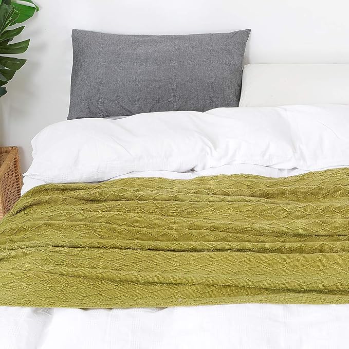 BOURINA Olive Green Throw Blanket 60x80 Inches Throw Textured Solid Soft Sofa - Image 6