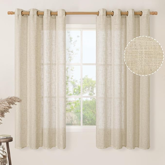 LAMIT Light Filtering 63 inch Length Sheer Curtains, Soft Semi Sheer Linen by LAMIT