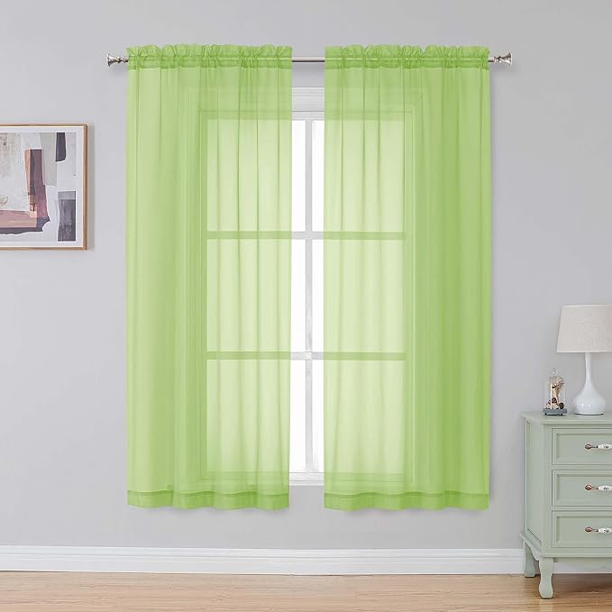 Simplebrand Lime Sheer Curtains 84 Inches Long, Light Filtering Rod Pocket - Image 2