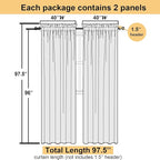 Lecloud Sheer Curtain Panels Set 96" Inches Long, Solid Voile Light Filtering - Image 3
