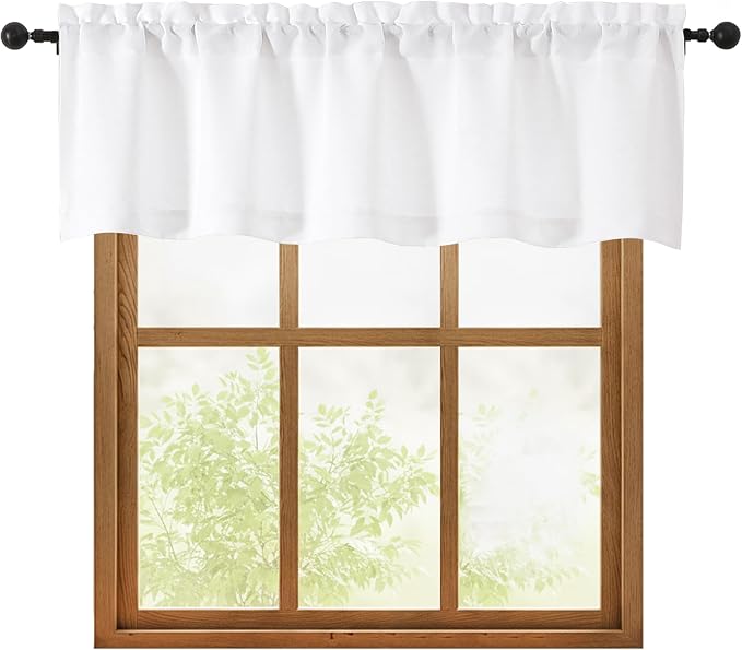 OWENIE White Valances for Windows 1 Pcs, Light Filtering Textured Farmhouse by OWENIE