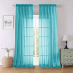 Lecloud Turquoise Sheer Curtains 96 Inches Long 2 Pcs, Light Filtering Window by Lecloud