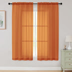 Sheer Orange Curtains for Bedroom Living Room 63 Inch Length 2 Panels, Airy by WelvetBLK