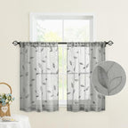 HOMEIDEAS Grey Sheer Kitchen Curtains 30 X 36 Inch Length 2 Panels Embroidered - Image 4