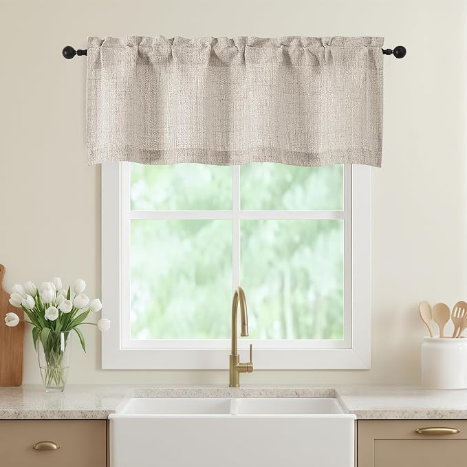 Valances for Windows, Light Filtering Faux Linen Textured Small Short Window by WelvetBLK