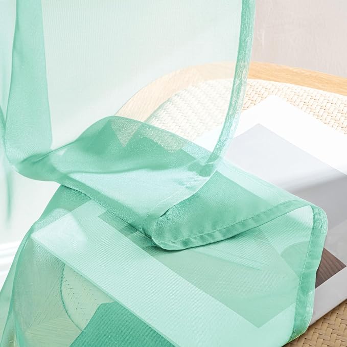 MIULEE Aqua Sheer Curtains 84 Inches Long, 4 Panels Set, Light Filtering Rod - Image 7