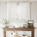 Beige White Linen Curtains for Kitchen Windows Over Sink Neutral 30 Inch Length - Image 7