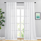 NICETOWN White Linen Sheer Bedroom Curtains 90 inches Long, Rod Pocket & Back by NICETOWN