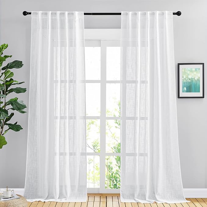 NICETOWN White Semi Sheer Living Room Curtains 108 inches Long, Rod Pocket & by NICETOWN