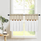 Boho Kitchen Curtains 24 Inch Length, Farmhouse Cotton Linen Tier Curtains - Image 2