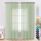 OVZME Light Green Sheer Curtains 96 Inches Long 2 Panels by OVZME