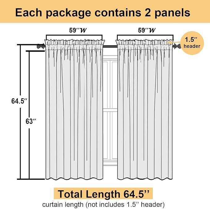 Lecloud White Sheer Curtains 63 Inch Length 2 Pcs, Light Filtering Rod Pockets - Image 2