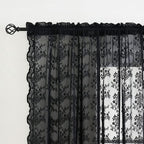 YJ YANJUN Vintage Lace Curtains 90 Inches Long- Victorian Floral Pattern Black - Image 2