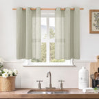 LAMIT Short Linen Curtains 40 Inch Length, Sage Grey Small Window Semi Sheer by LAMIT