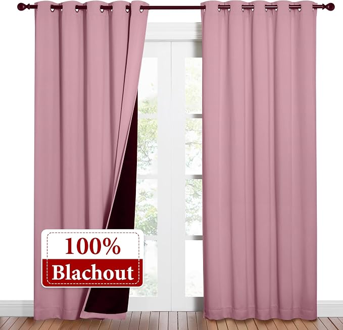 NICETOWN Crystal Pink Full Shade Curtain Panels, Pair of Energy Smart & Noise - Image 2