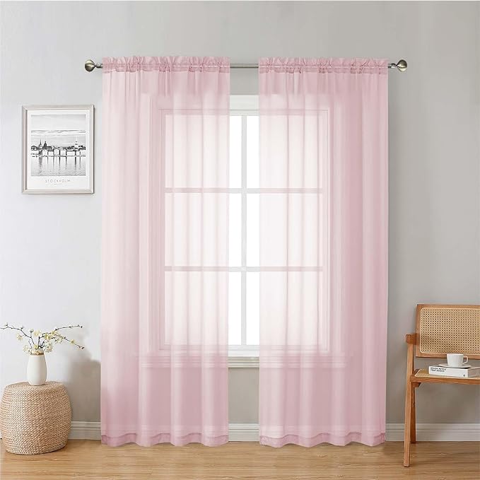 Lecloud Blush Pink Sheer Curtains 78 Inches Long 2 Panels, Modern Airy Voile by Lecloud