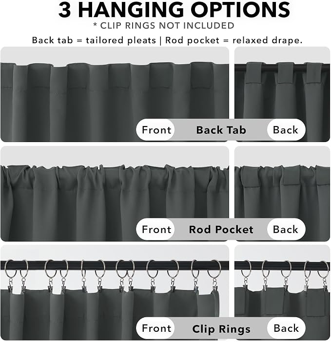 Deconovo Blackout Curtains, Thermal Insulated, W38 x L84 2 Panels, Back Tab - Image 2