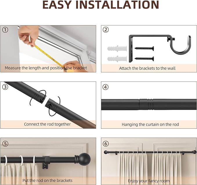 SMODBRODRE Black Curtain Rods for Window 28 to 48, 5/8 inch Small Decorative - Image 4