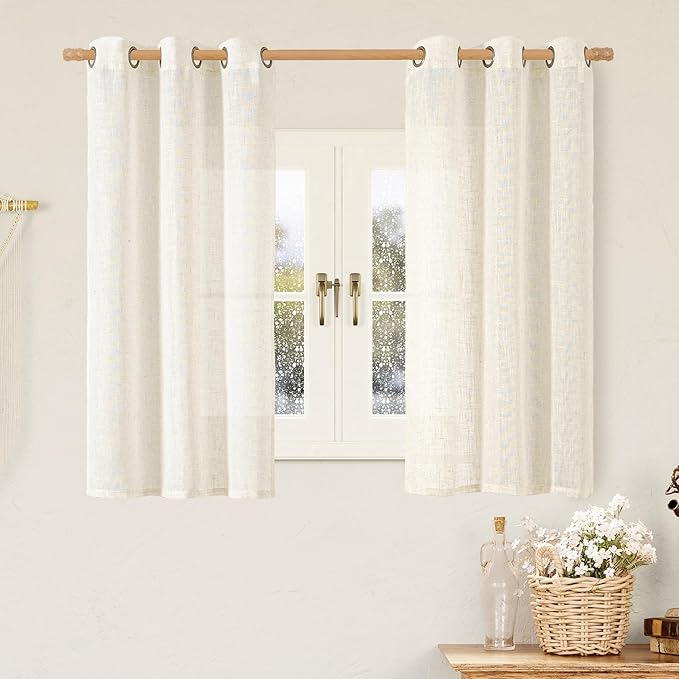 LAMIT 45 Inch Short Window Linen Curtains, Cream Ivory Light Filtering Panels by LAMIT