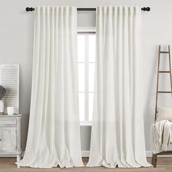 Nanspring Beige White Linen Curtains 96 Inches Long by Nanspring