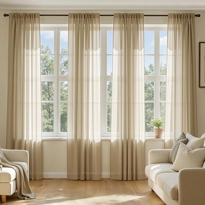 MIULEE Beige Sheer Curtains 72 Inches Long, 4 Panels Set, Rod Pocket Voile by MIULEE