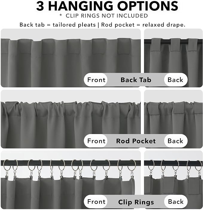 Deconovo Blackout Curtains, Thermal Insulated, W42 x L72 2 Panels, Back Tab - Image 2