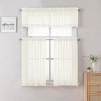 Lecloud 14 Inch Ivory Sheer Curtains Valance 2 Pieces, Cafe Kitchen Curtain - Image 7