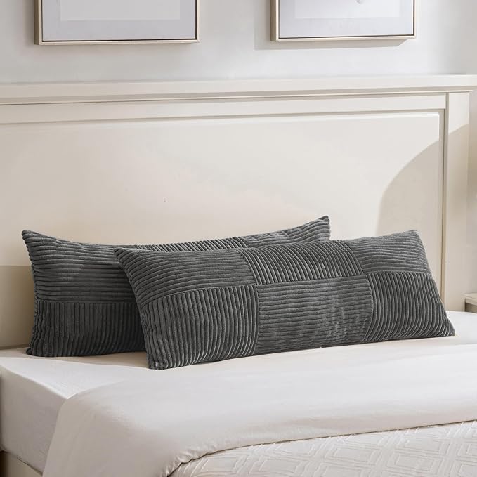Fancy Homi Set of 2 Dark Gray Boho Long Lumbar Body Decorative Throw Pillow by Fancy+Homi