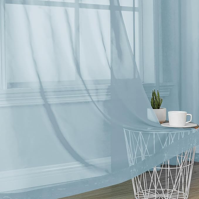 OVZME Sky Blue Sheer Curtains 84 Inches Long 2 Panels - Image 6