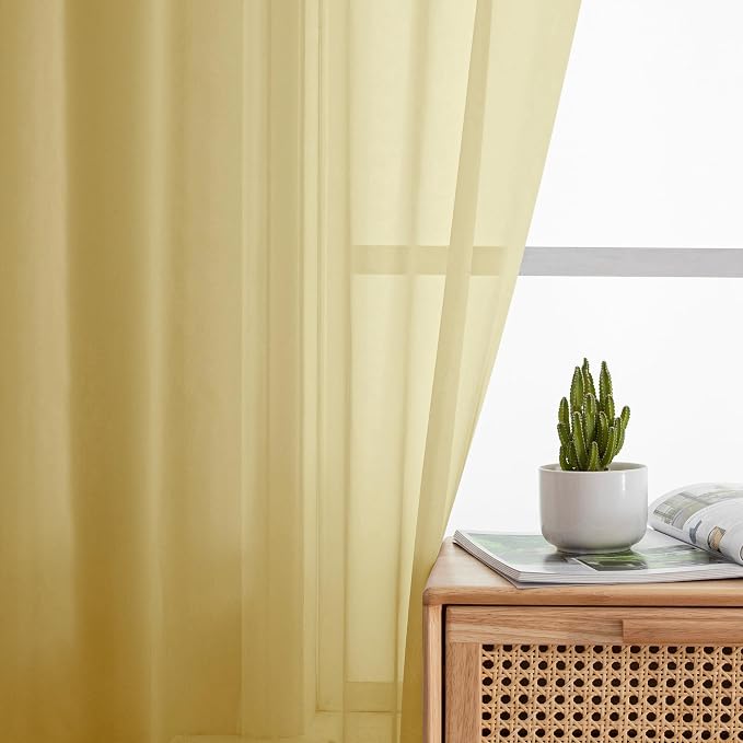 Simplebrand Yellow Short Sheer Kitchen Cafe Curtains 36 x 42 Inch, 2 Panels - Image 5