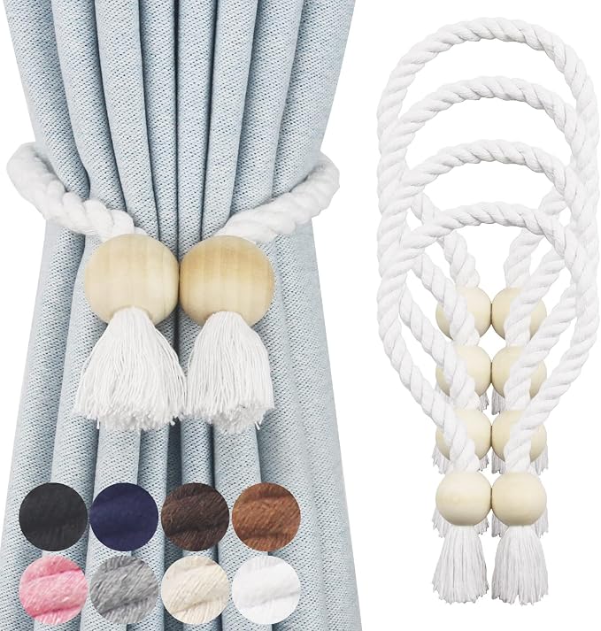 4 Pack Magnetic Curtain Tiebacks Cotton Hand Woven Tie Back Decorative Rope by CurtianTiebacks