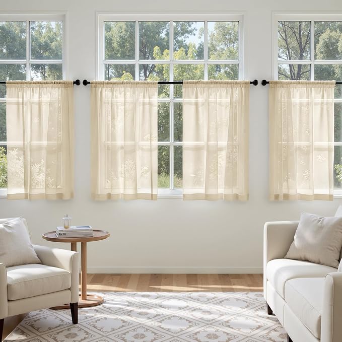 MIULEE Cream Sheer Curtains 63 Inches Long, 4 Panels Set, Light Filtering Rod - Image 4